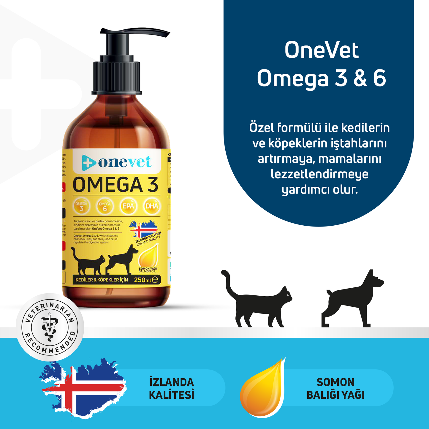 OneVet Omega 3 Kedi Ve Köpekler Için Bağışıklık Destekleyici Balık Yağı 250 ml