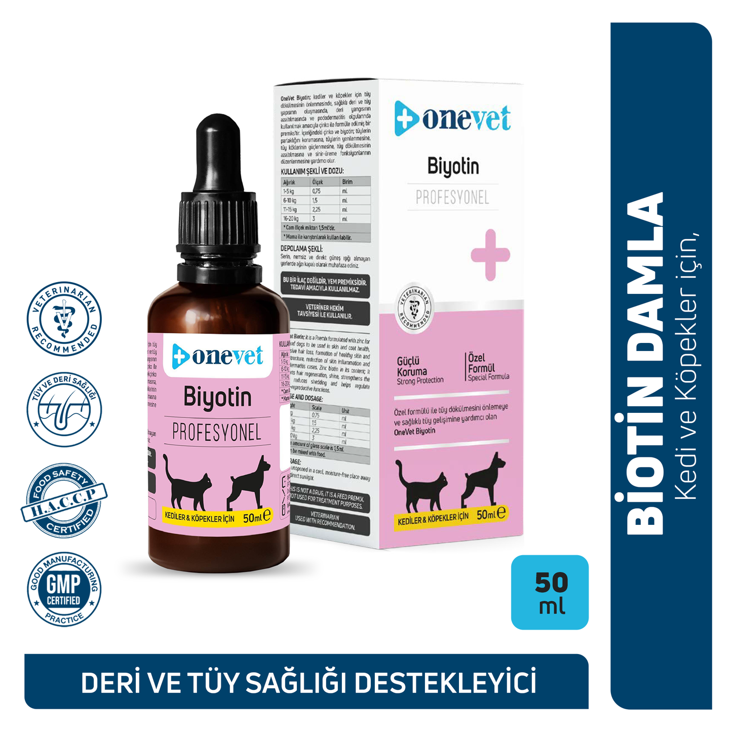 OneVet Biotin Damla Kedi ve Köpekler İçin Deri ve Tüy Sağlığı Destekleyici 50 ml