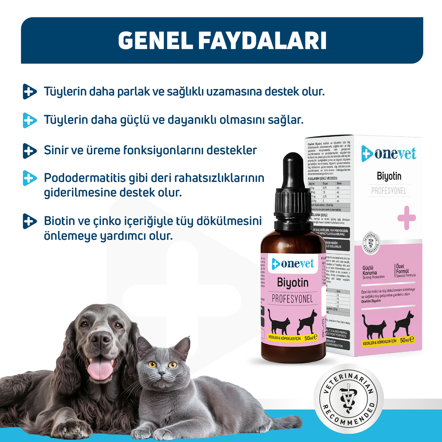 OneVet Biotin Damla Kedi ve Köpekler İçin Deri ve Tüy Sağlığı Destekleyici 50 ml