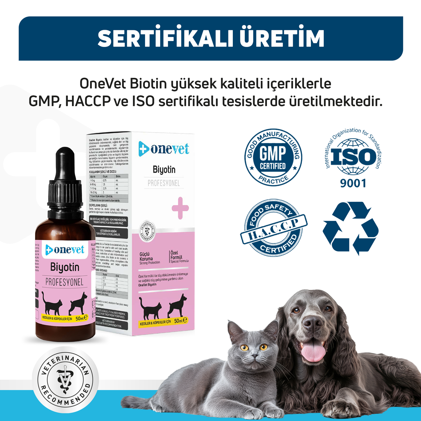 OneVet Biotin Damla Kedi ve Köpekler İçin Deri ve Tüy Sağlığı Destekleyici 50 ml