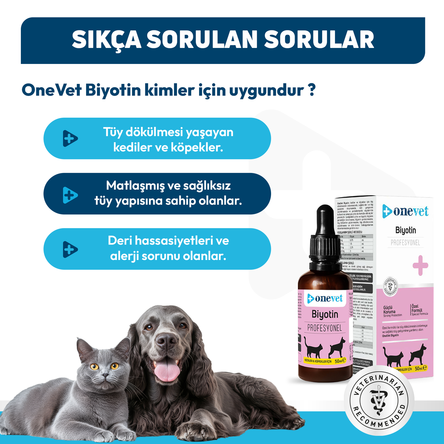 OneVet Biotin Damla Kedi ve Köpekler İçin Deri ve Tüy Sağlığı Destekleyici 50 ml
