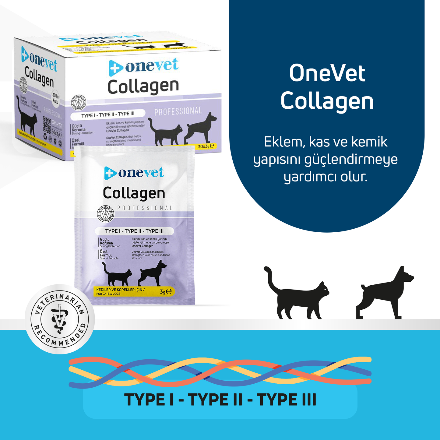 OneVet Collagen Şase 30x3 gr Kedi Ve Köpekler İçin Kolajen Eklem, Kas Ve Kemik Güçlendirmeye Yardımcı