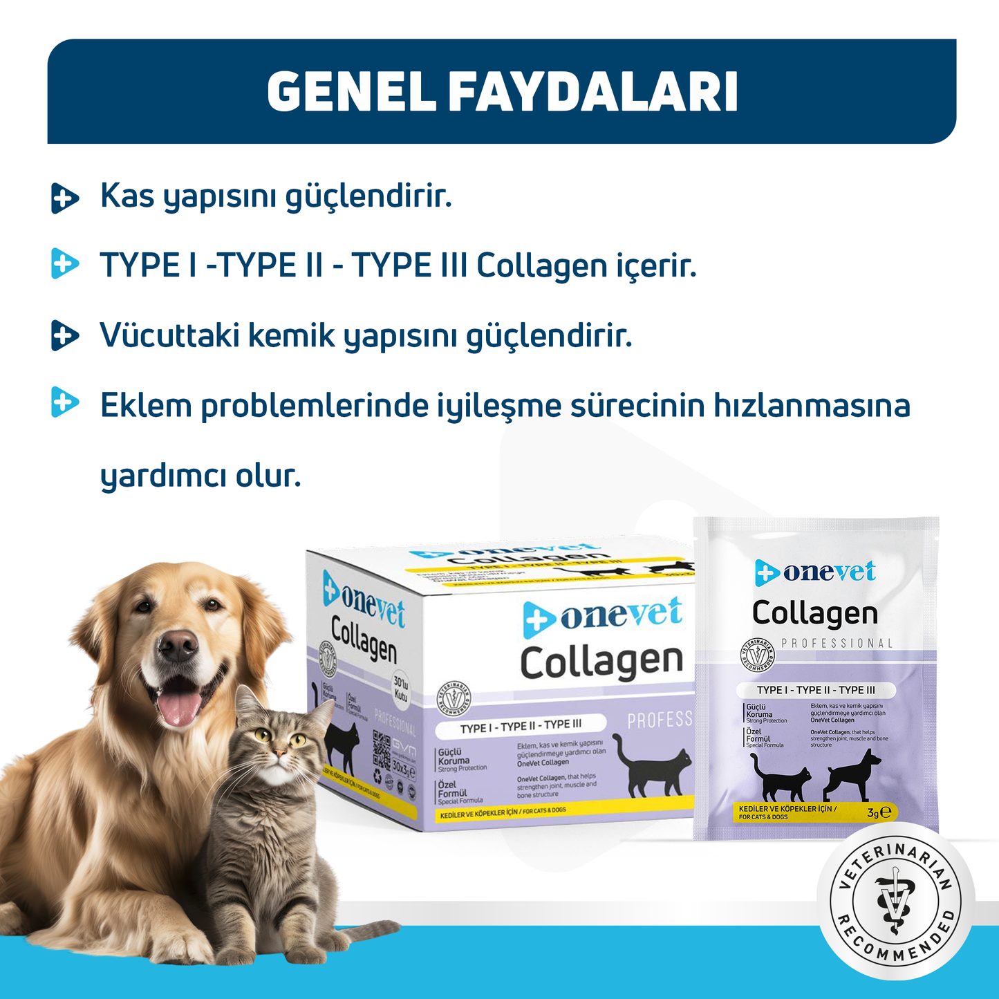 OneVet Collagen Şase 30x3 gr Kedi Ve Köpekler İçin Kolajen Eklem, Kas Ve Kemik Güçlendirmeye Yardımcı
