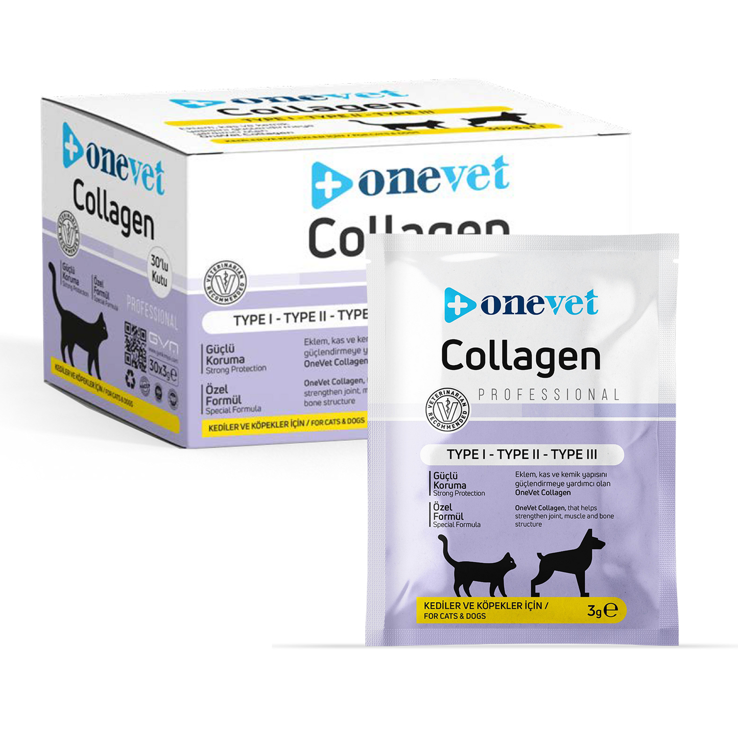 OneVet Collagen Şase 30x3 gr Kedi Ve Köpekler İçin Kolajen Eklem, Kas Ve Kemik Güçlendirmeye Yardımcı