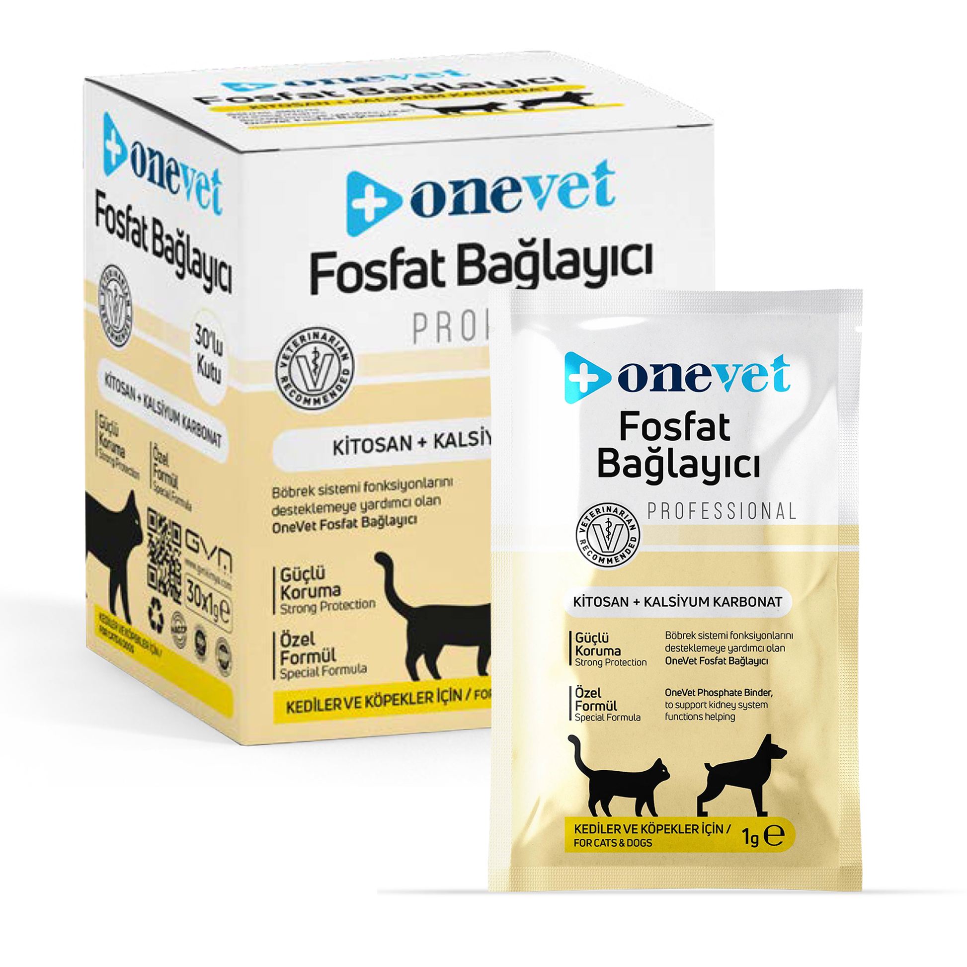OneVet Fosfat Bağlayıcı — kedi ve köpekler için böbrek (CKD) destekleyici tamamlayıcı toz saşe