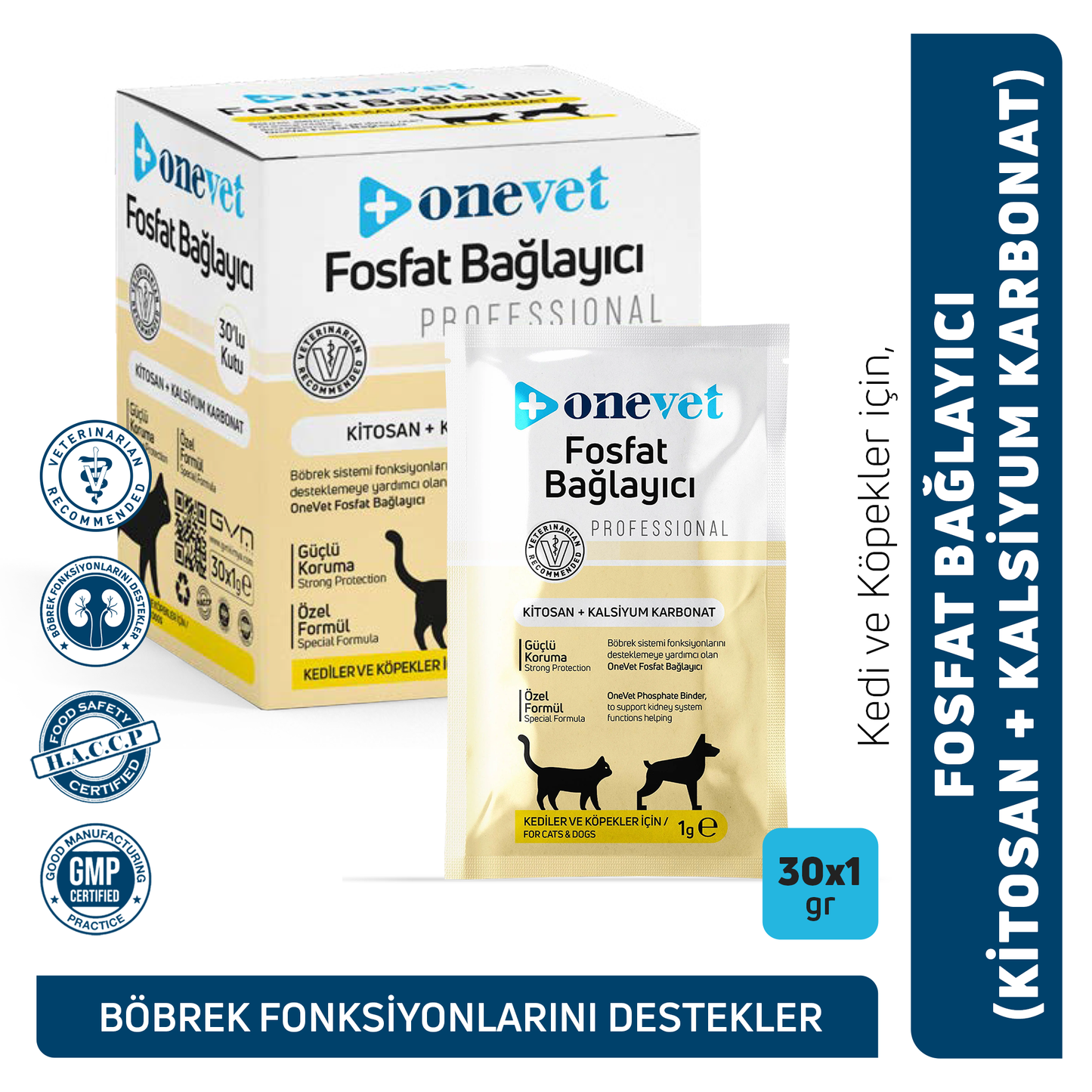 OneVet Fosfat Bağlayıcı Kedi Ve Köpekler İçin Böbrek Sağlığı Destekleyici Toz Şase 1 Gr. 30 Adet