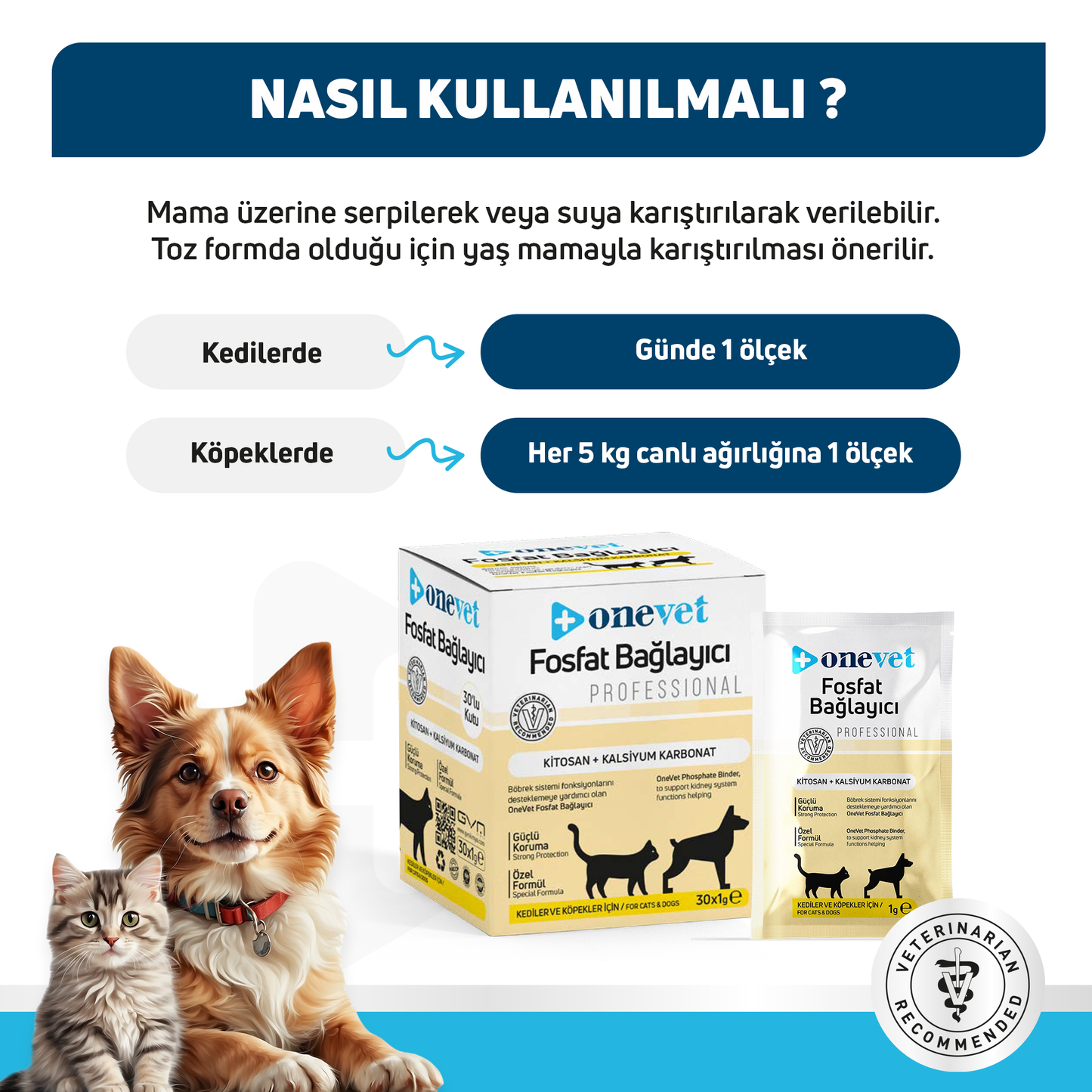 OneVet Fosfat Bağlayıcı Kedi Ve Köpekler İçin Böbrek Sağlığı Destekleyici Toz Şase 1 Gr. 30 Adet