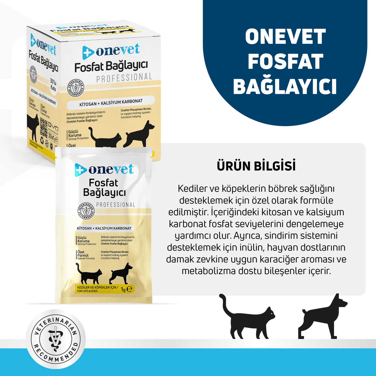 OneVet Fosfat Bağlayıcı Kedi Ve Köpekler İçin Böbrek Sağlığı Destekleyici Toz Şase 1 Gr. 30 Adet