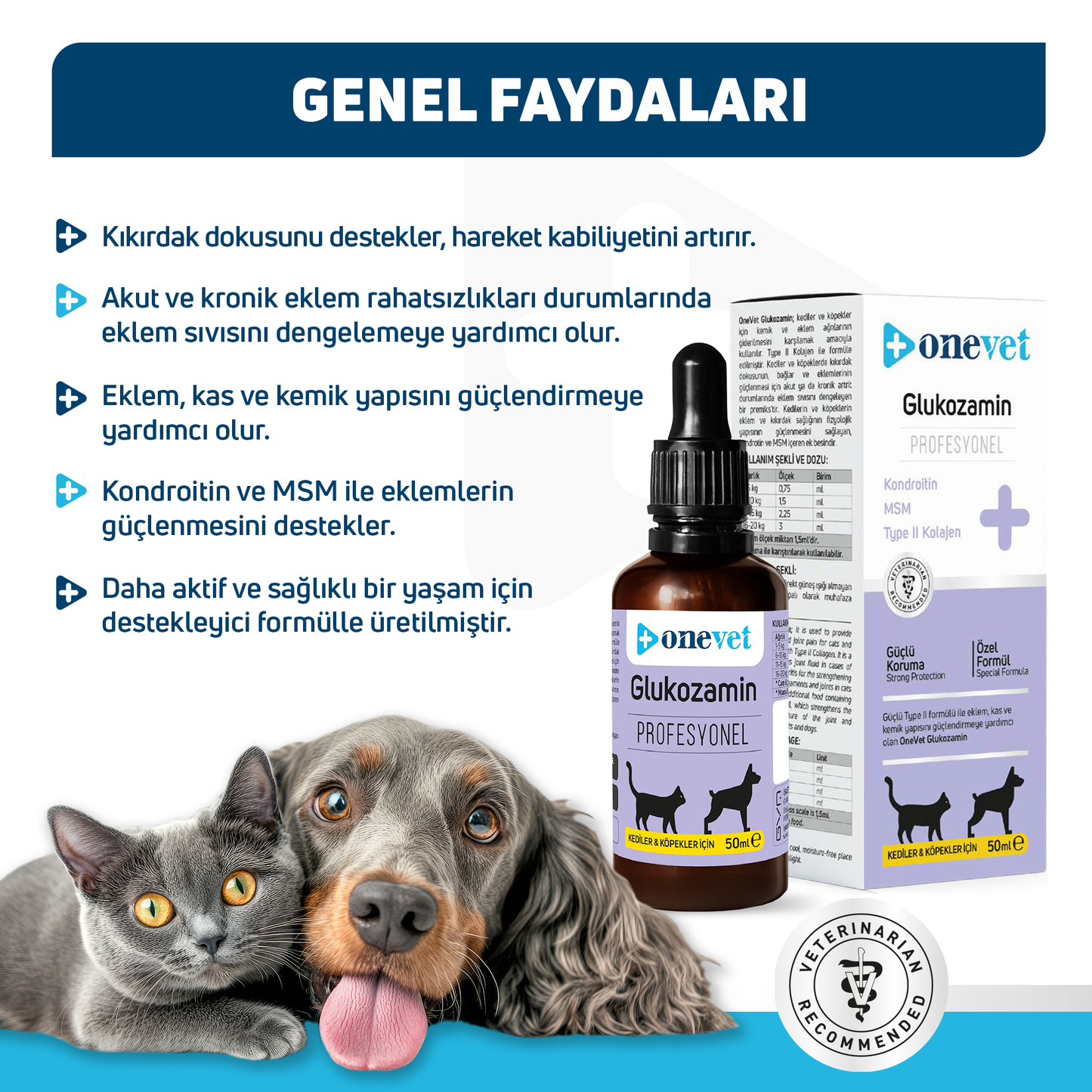 OneVet Glukozamin Kedi Ve Köpekler Için Eklem Ve Kıkırdak Sağlığı Destekleyici Damla 50 ml