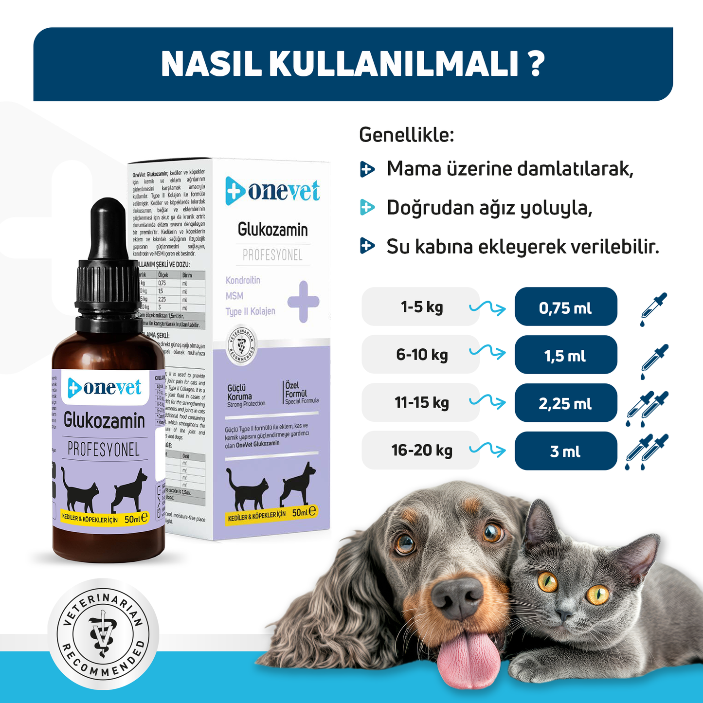 OneVet Glukozamin Kedi Ve Köpekler Için Eklem Ve Kıkırdak Sağlığı Destekleyici Damla 50 ml