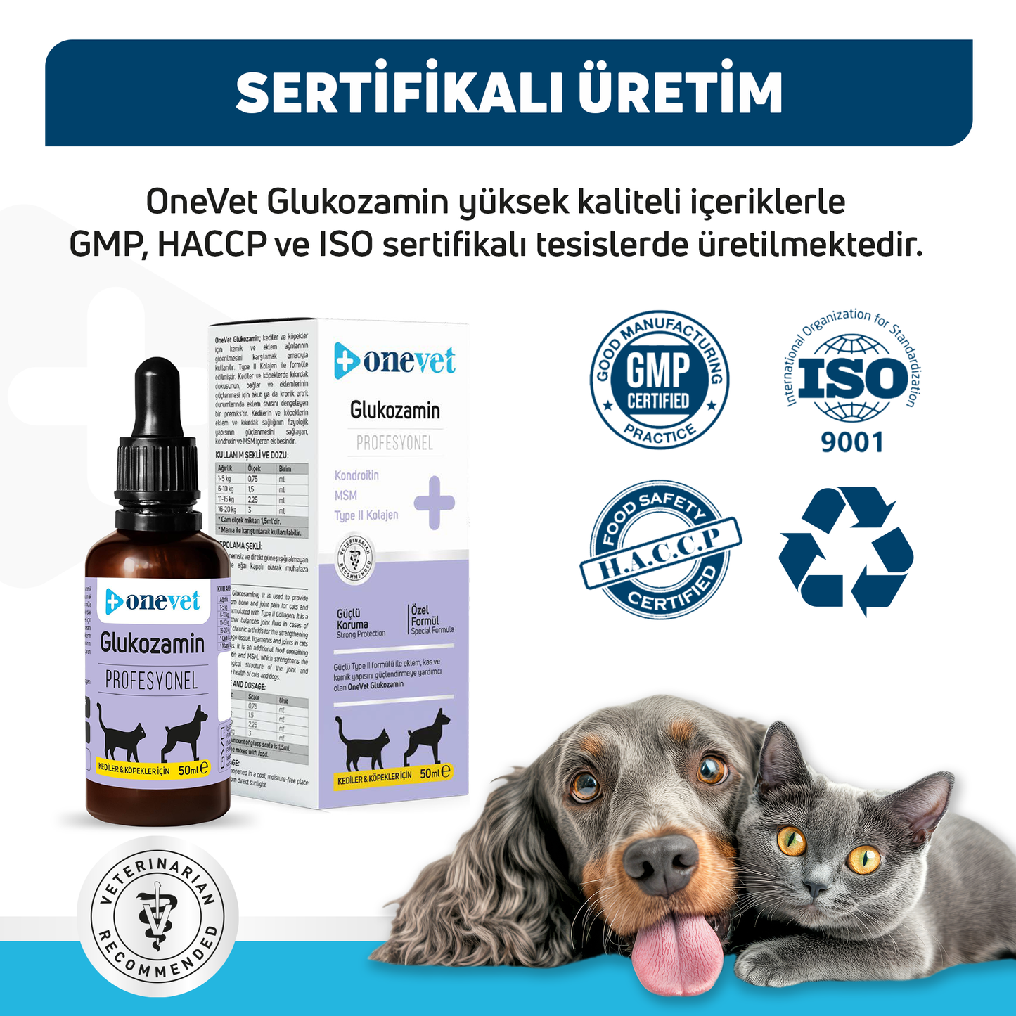 OneVet Glukozamin Kedi Ve Köpekler Için Eklem Ve Kıkırdak Sağlığı Destekleyici Damla 50 ml