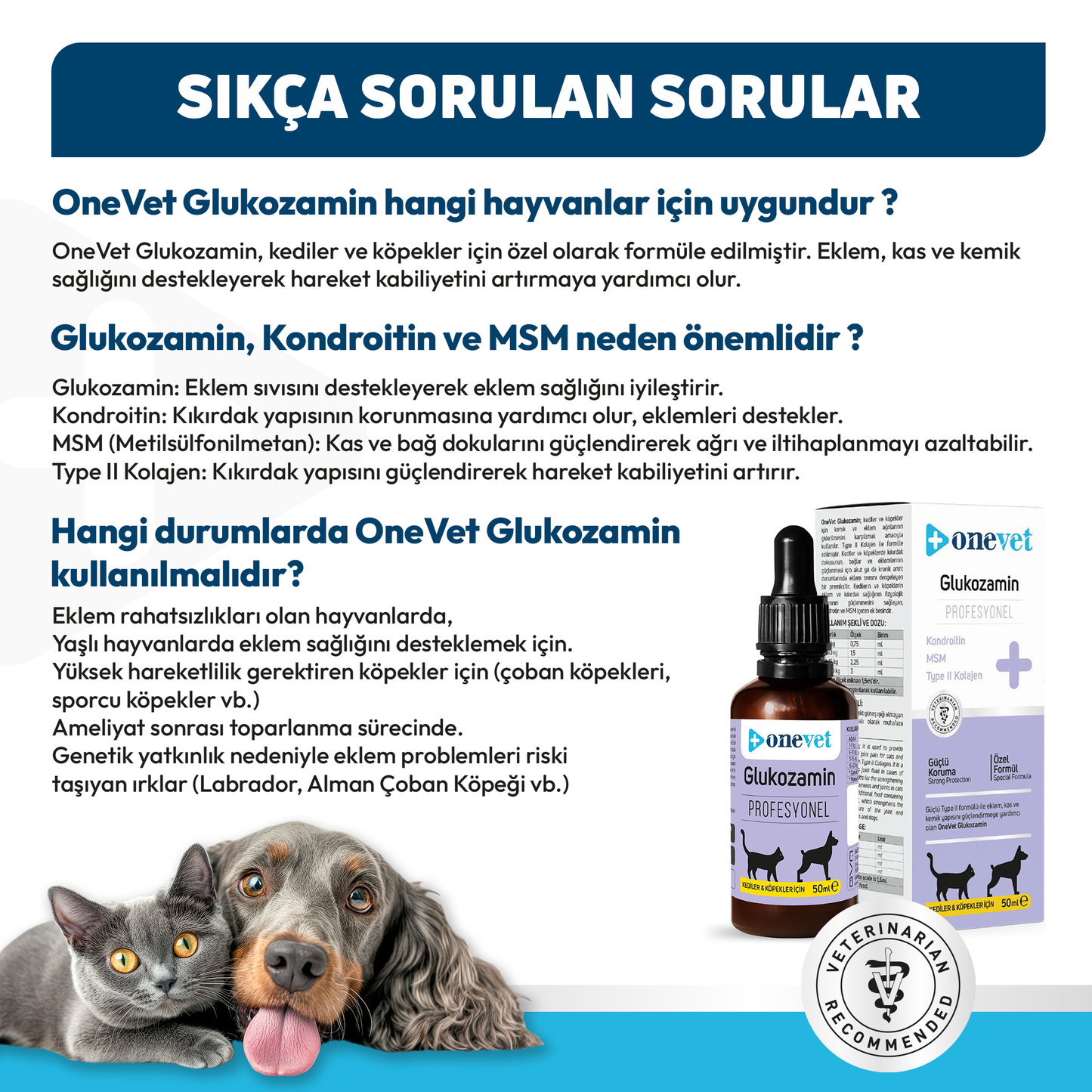 OneVet Glukozamin Kedi Ve Köpekler Için Eklem Ve Kıkırdak Sağlığı Destekleyici Damla 50 ml