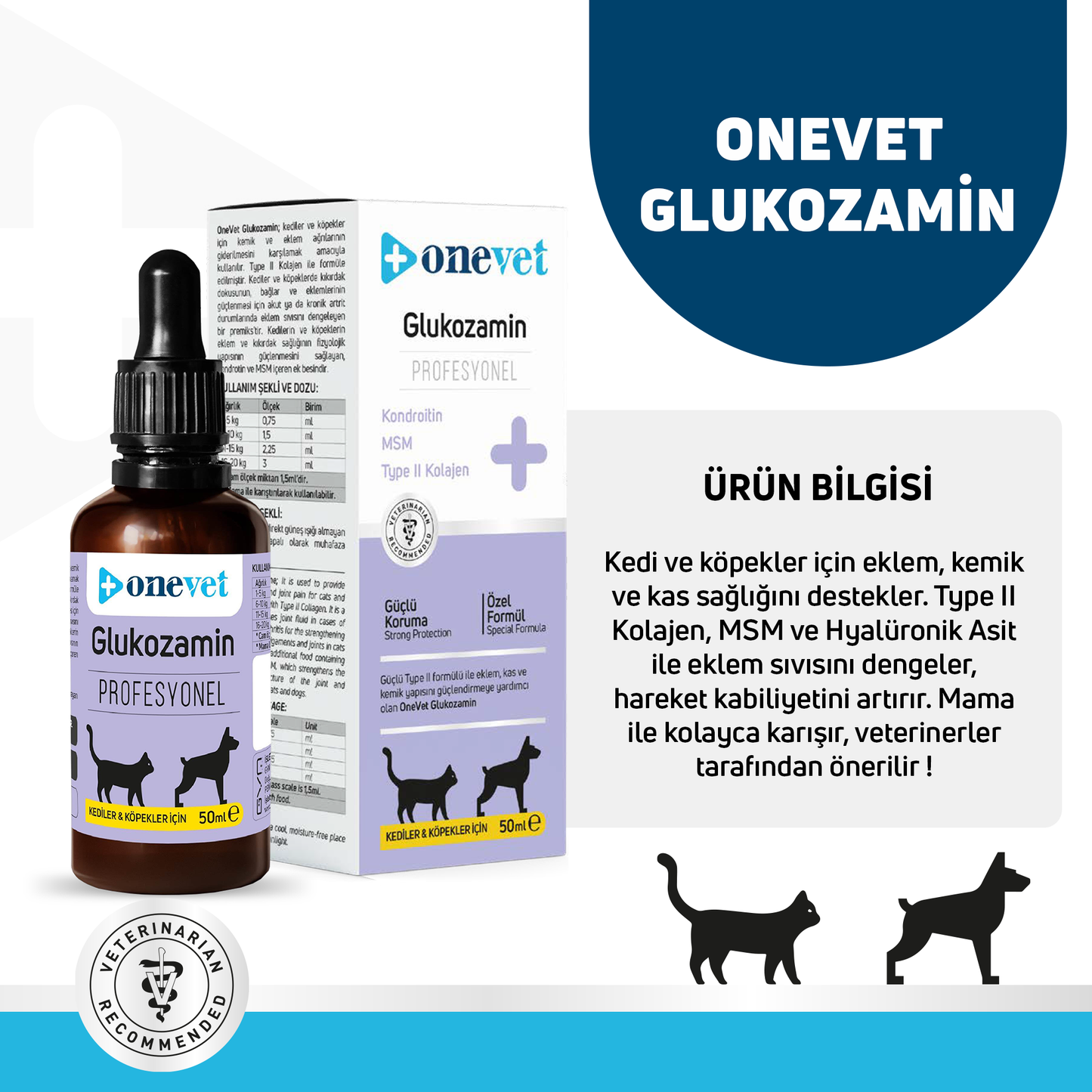 OneVet Glukozamin Kedi Ve Köpekler Için Eklem Ve Kıkırdak Sağlığı Destekleyici Damla 50 ml