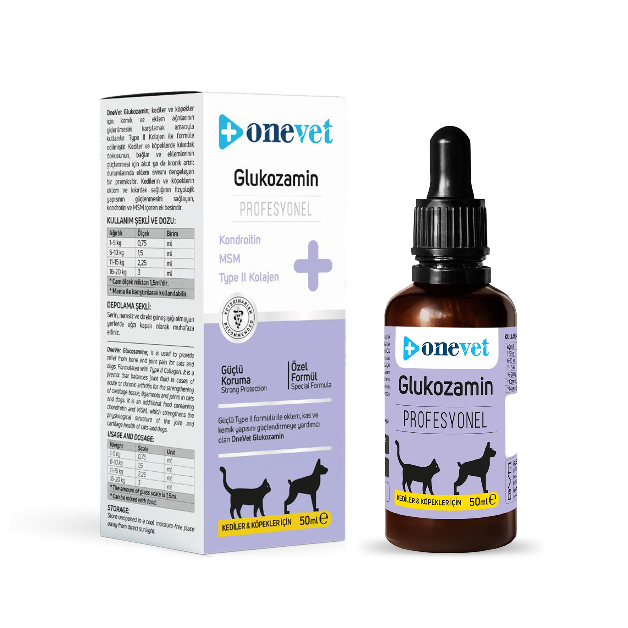 OneVet Glukozamin Kedi Ve Köpekler Için Eklem Ve Kıkırdak Sağlığı Destekleyici Damla 50 ml