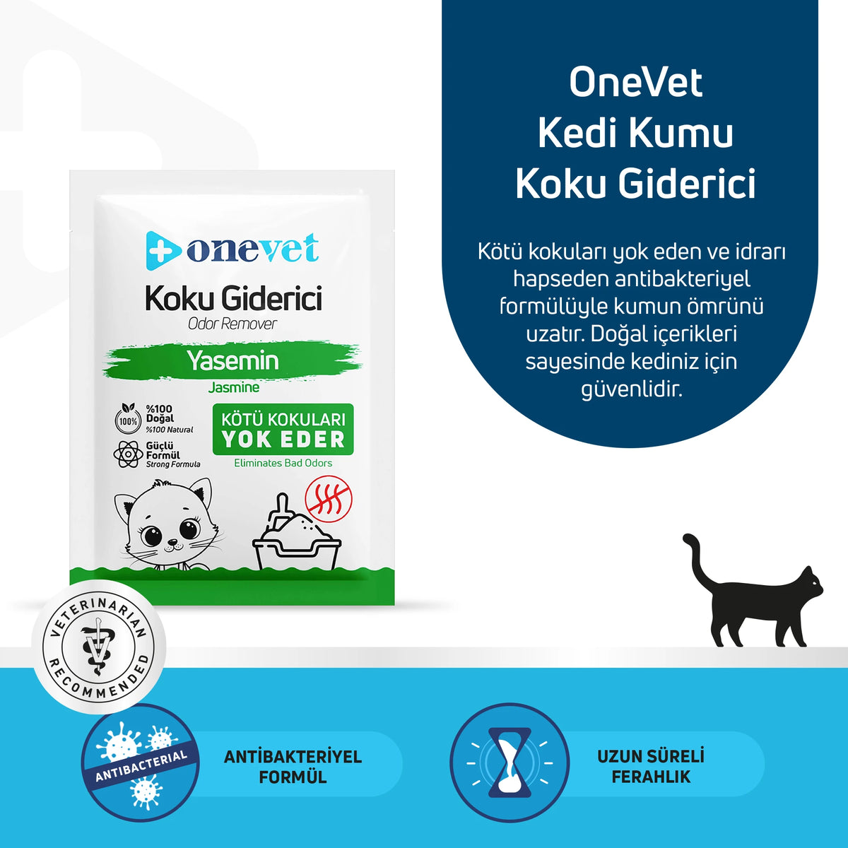 OneVet Kedi Kumu Koku Giderici Yasemin antibakteriyel formül ve uzun süreli ferahlık