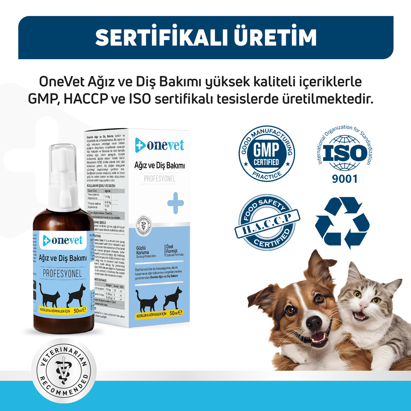 OneVet Kedi ve Köpekler İçin Ağız ve Diş Bakımı Destekleyici Damla 50 ml