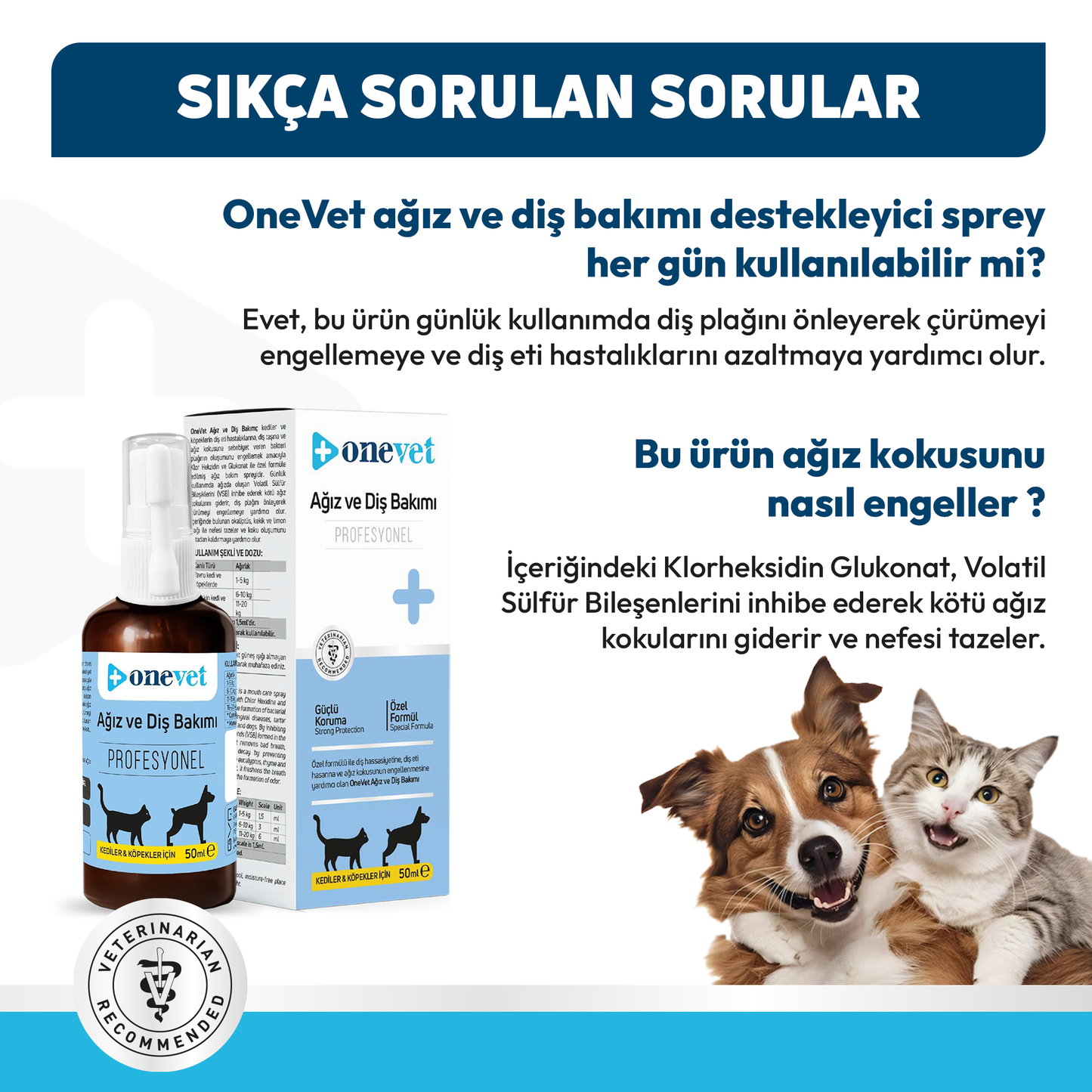 OneVet Kedi ve Köpekler İçin Ağız ve Diş Bakımı Destekleyici Damla 50 ml