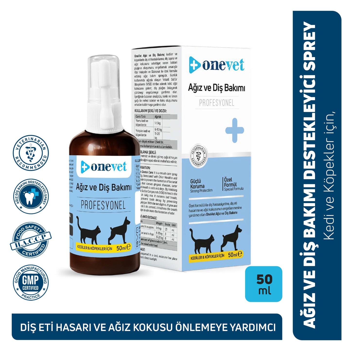 OneVet Ağız ve Diş Bakımı — kedi ve köpekler için nefes kokusu ve plak destekleyici damla 50 ml