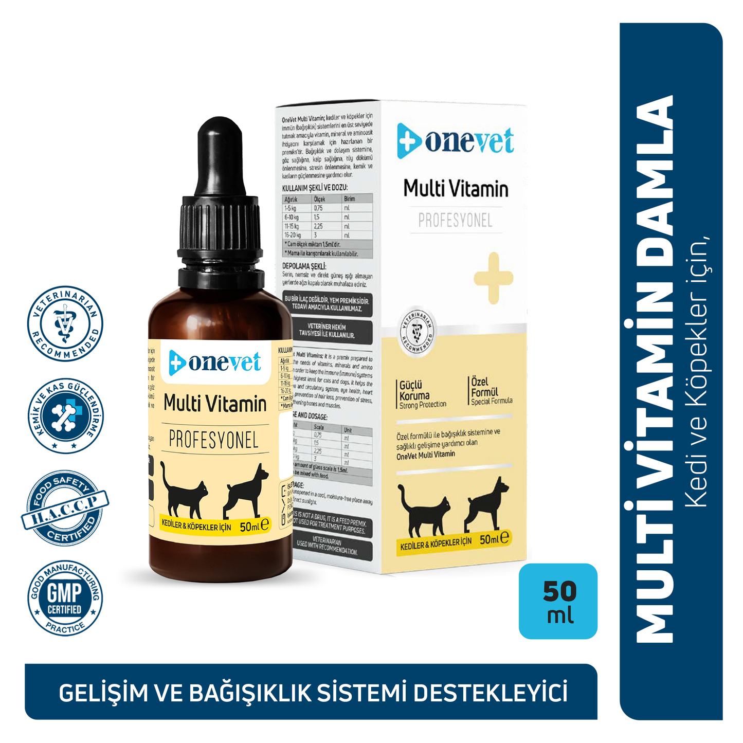 OneVet Multi Vitamin Damla Kedi ve Köpekler İçin Kemik ve Kas Güçlendirici Vitamin Takviyesi 50 ml