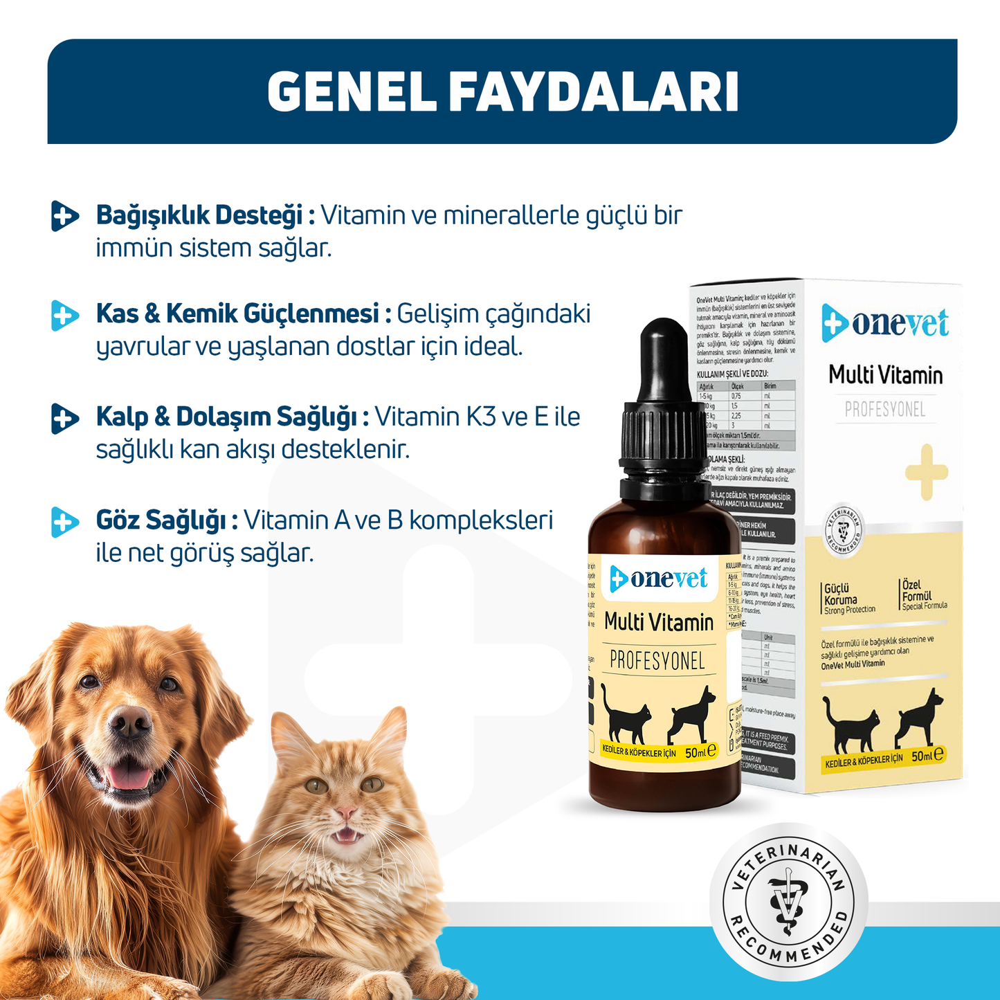 OneVet Multi Vitamin Damla Kedi ve Köpekler İçin Kemik ve Kas Güçlendirici Vitamin Takviyesi 50 ml