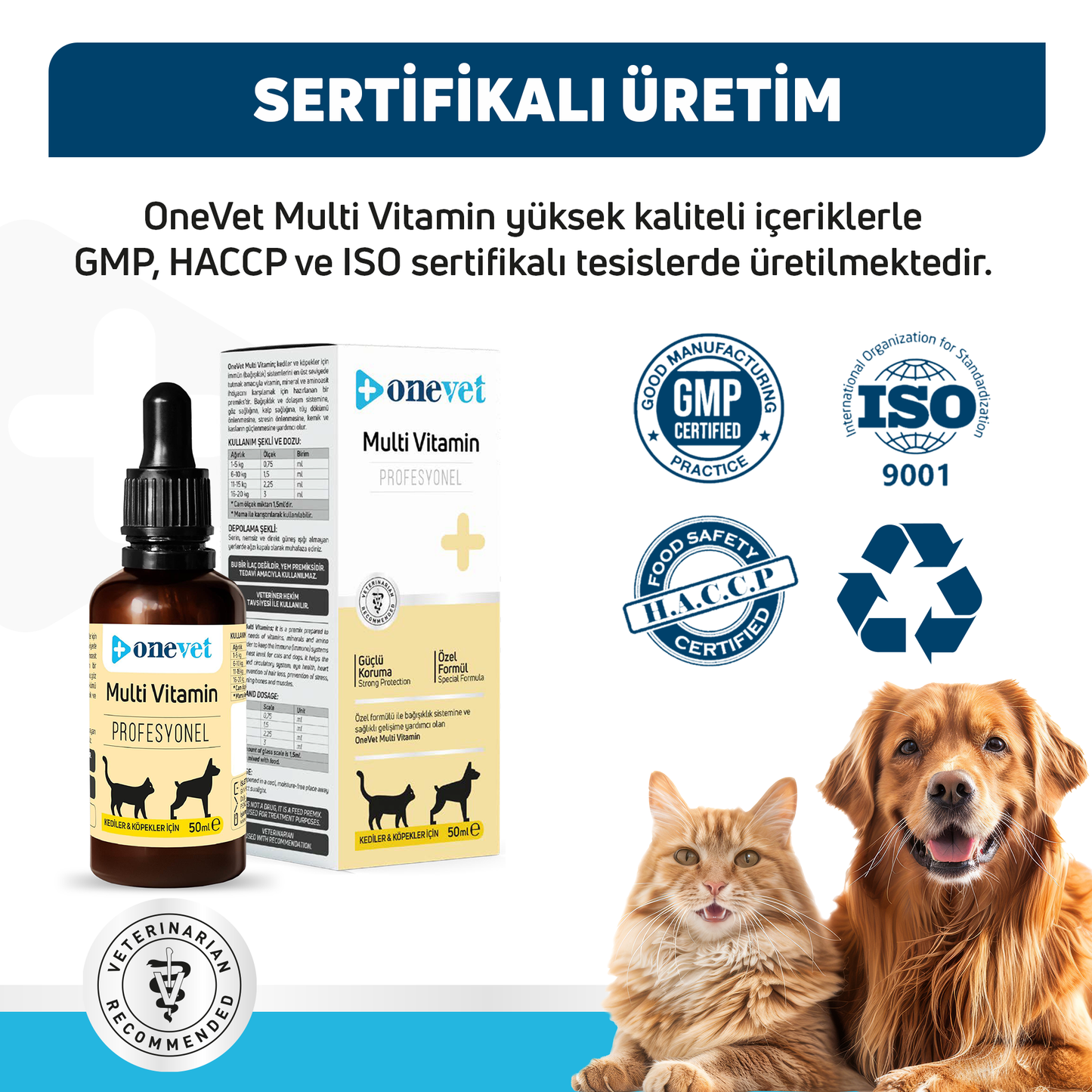 OneVet Multi Vitamin Damla Kedi ve Köpekler İçin Kemik ve Kas Güçlendirici Vitamin Takviyesi 50 ml
