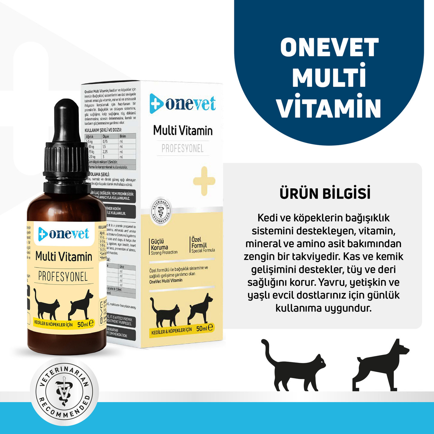 OneVet Multi Vitamin Damla Kedi ve Köpekler İçin Kemik ve Kas Güçlendirici Vitamin Takviyesi 50 ml