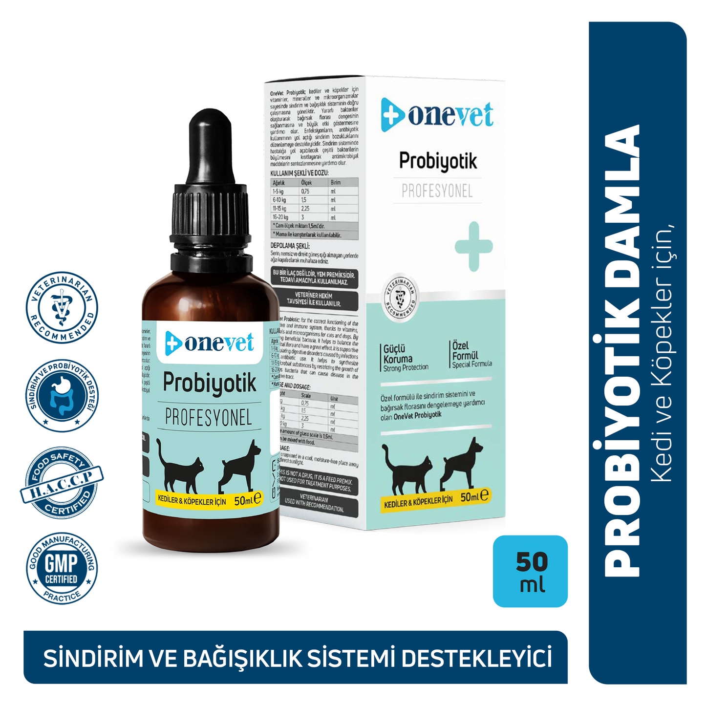 OneVet Prebiotik Damla Kedi ve Köpekler İçin Sindirim ve Bağışıklık Güçlendirici 50 ml