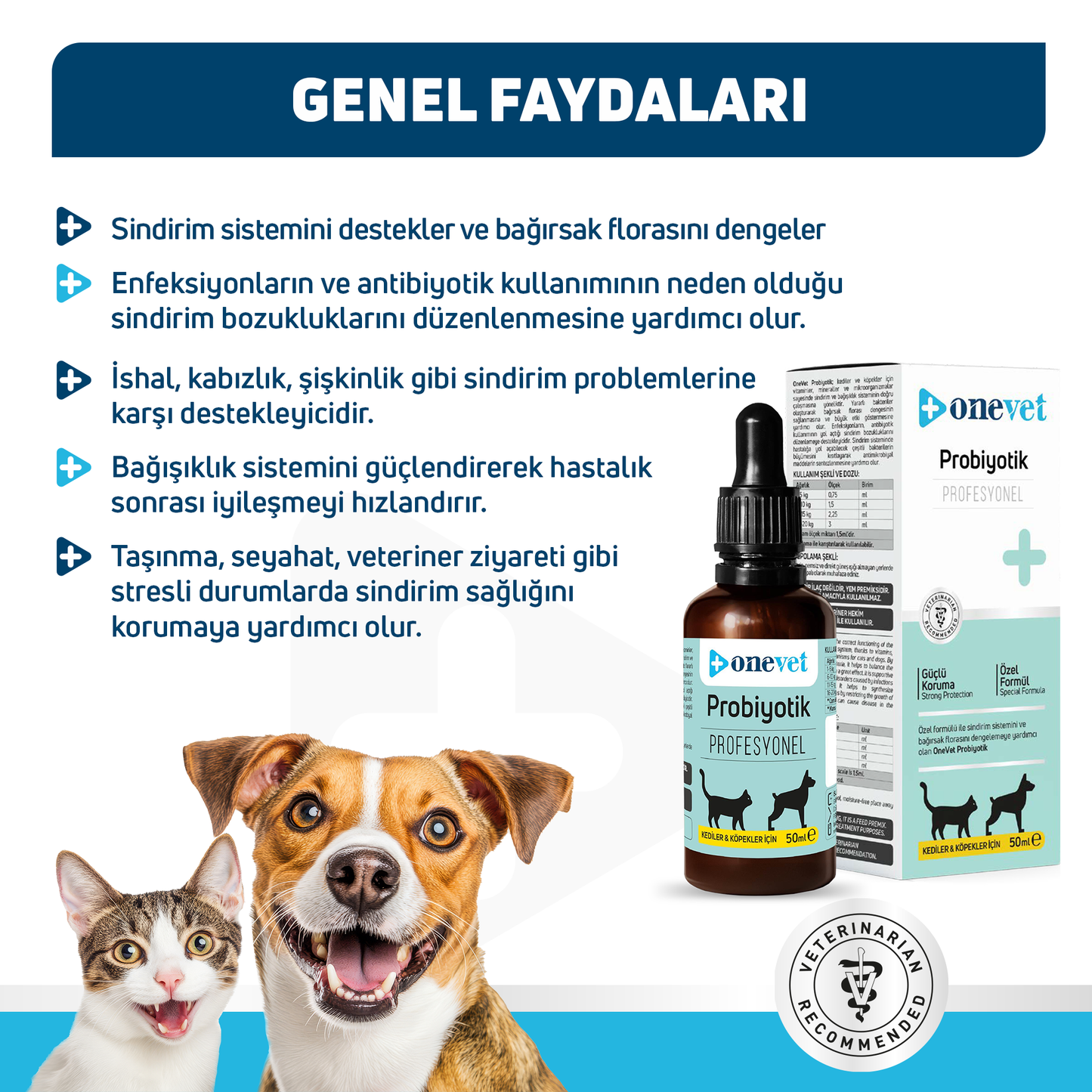 OneVet Prebiotik Damla Kedi ve Köpekler İçin Sindirim ve Bağışıklık Güçlendirici 50 ml