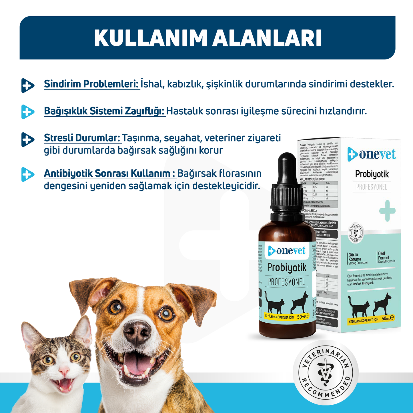 OneVet Prebiotik Damla Kedi ve Köpekler İçin Sindirim ve Bağışıklık Güçlendirici 50 ml
