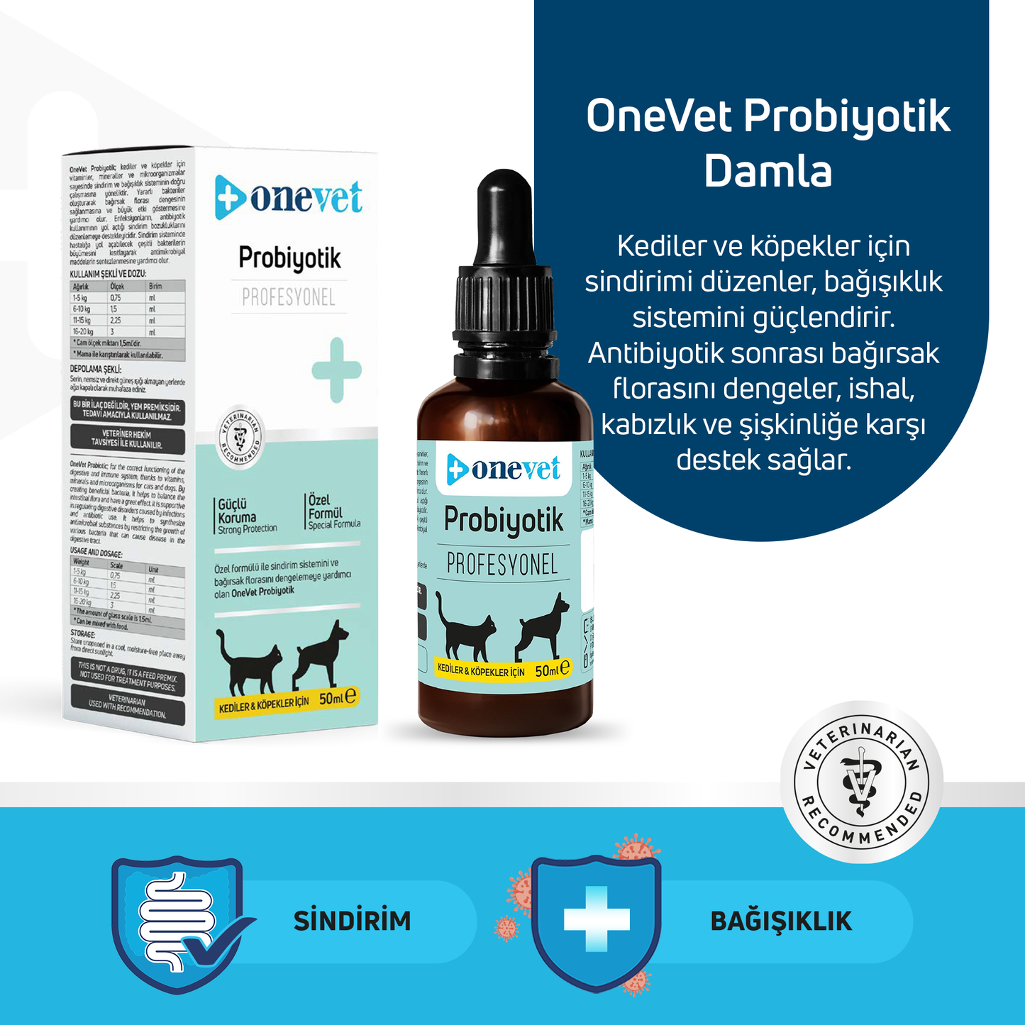 OneVet Prebiotik Damla Kedi ve Köpekler İçin Sindirim ve Bağışıklık Güçlendirici 50 ml