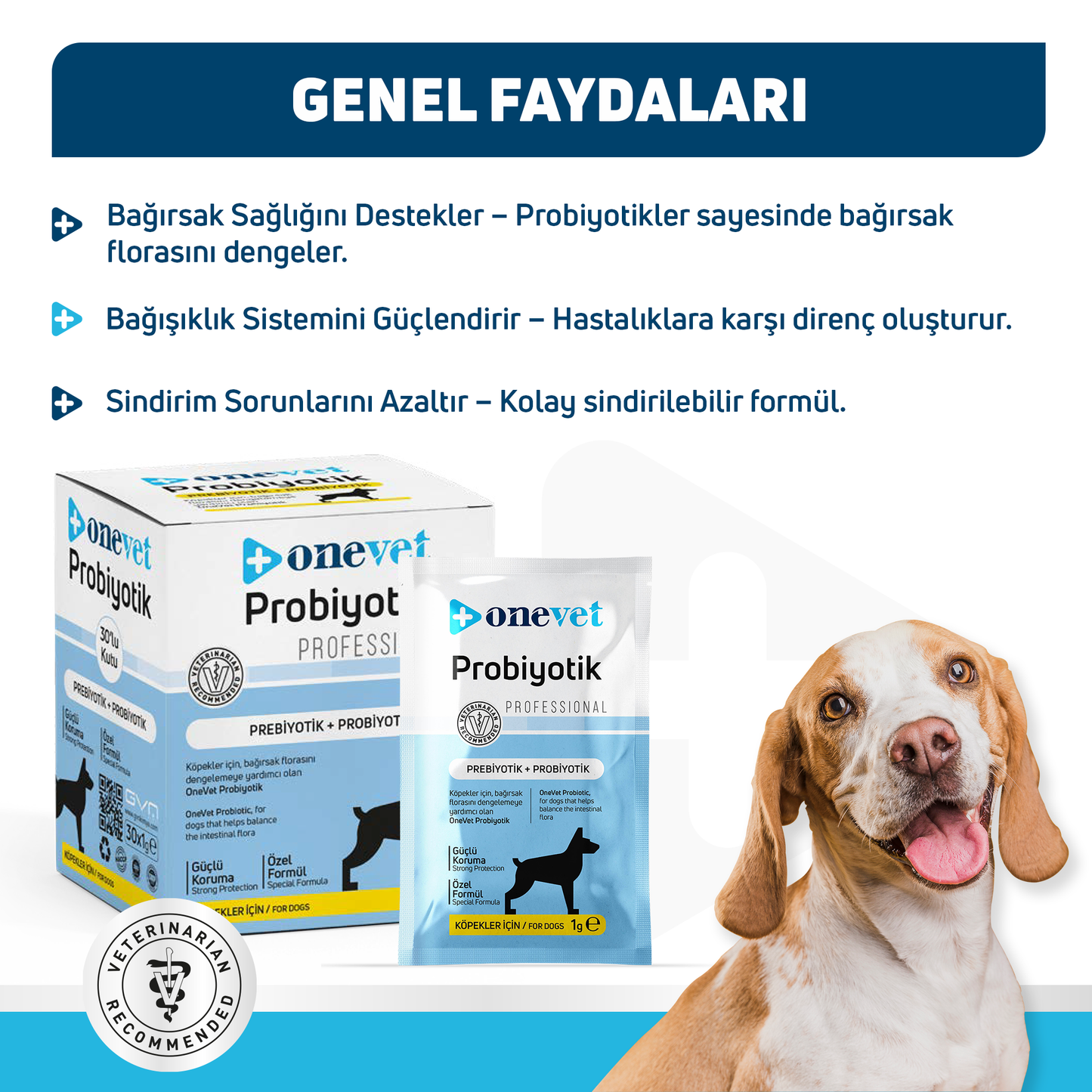OneVet Probiyotik Şase Köpekler Için Sindirim Ve Bağışıklık Desteği Takviye Vitamini 30x1gr