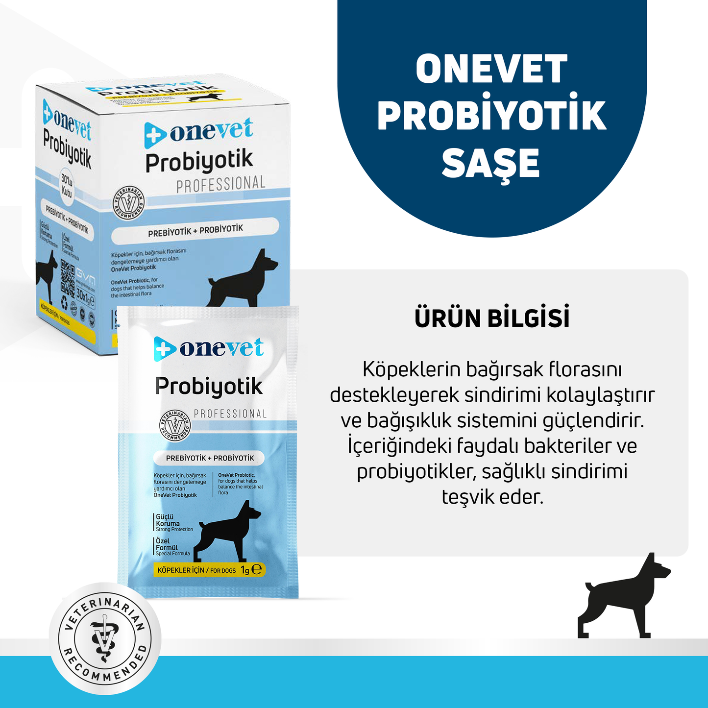 OneVet Probiyotik Şase Köpekler Için Sindirim Ve Bağışıklık Desteği Takviye Vitamini 30x1gr