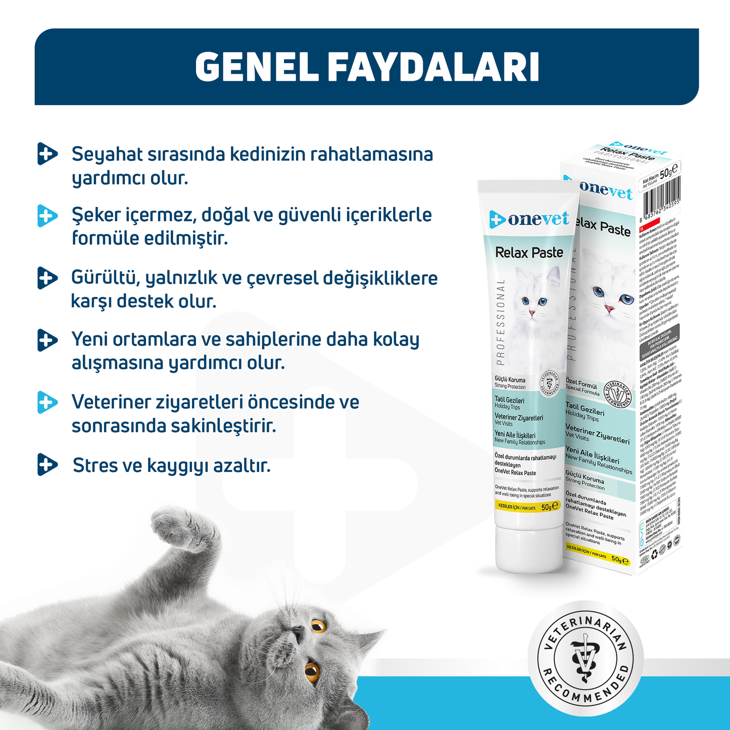 OneVet Relax Paste Macun Stres Ve Anksiyete Azaltıcı Kedi Maltı 50 gr