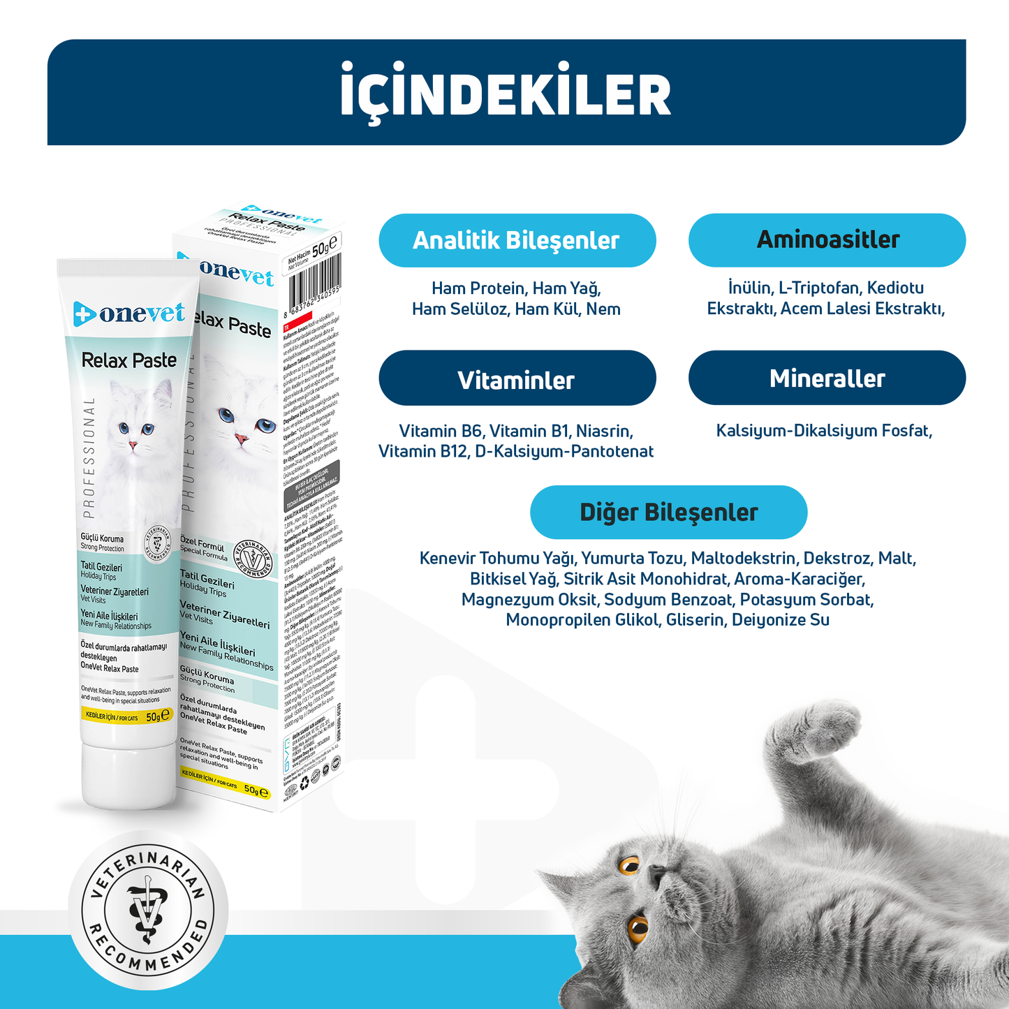 OneVet Relax Paste Macun Stres Ve Anksiyete Azaltıcı Kedi Maltı 50 gr