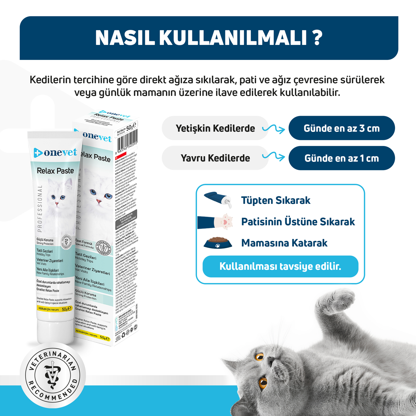 OneVet Relax Paste Macun Stres Ve Anksiyete Azaltıcı Kedi Maltı 50 gr