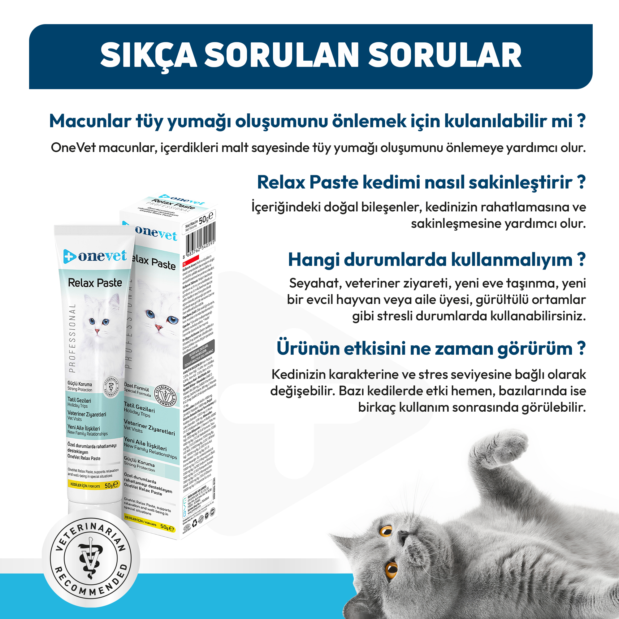 OneVet Relax Paste Macun Stres Ve Anksiyete Azaltıcı Kedi Maltı 50 gr