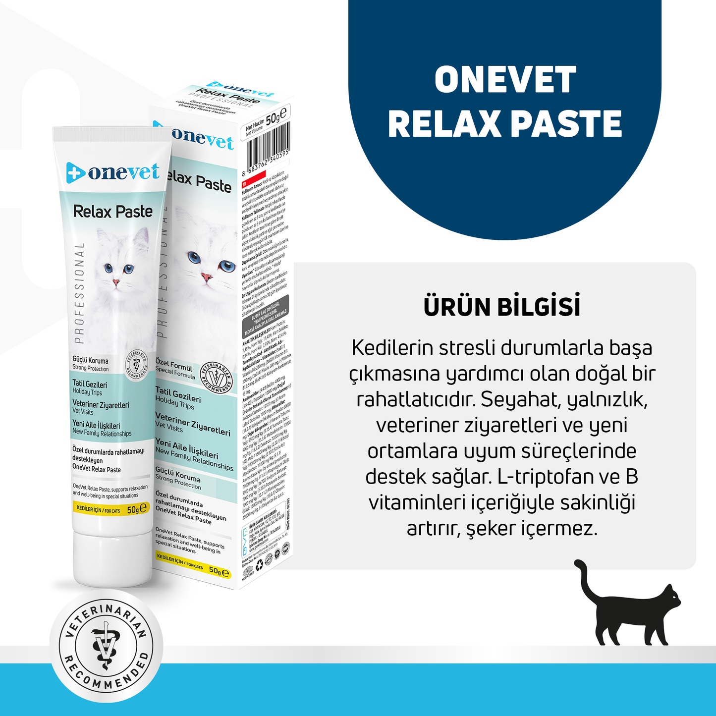 OneVet Relax Paste Macun Stres Ve Anksiyete Azaltıcı Kedi Maltı 50 gr